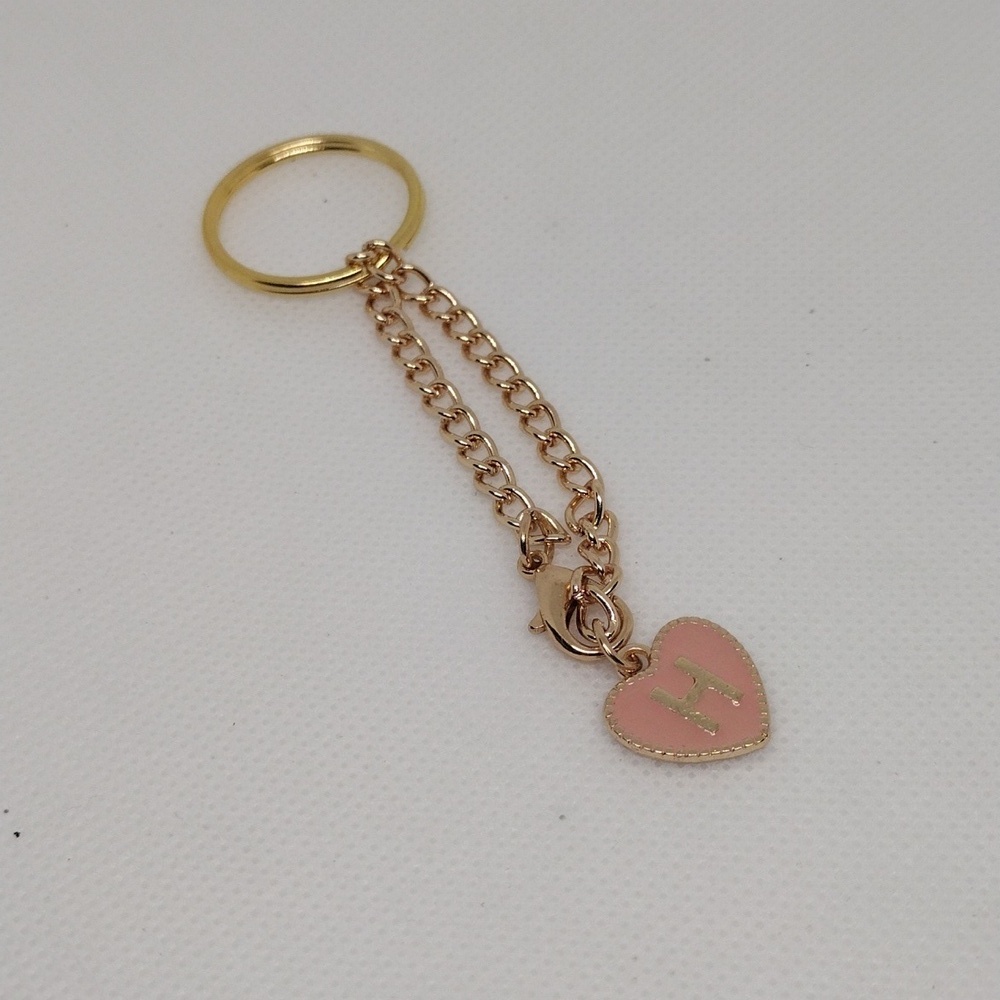 Personalized Gold & Pink Heart Keychain with Elegant Initial H Charm